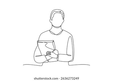 Student holding book continuous line drawing minimalist design
