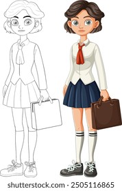 A student holding a briefcase, in uniform