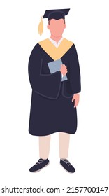 Student holding diploma semi flat color vector character. Standing figure. Full body person on white. Graduate in academic dress simple cartoon style illustration for web graphic design and animation