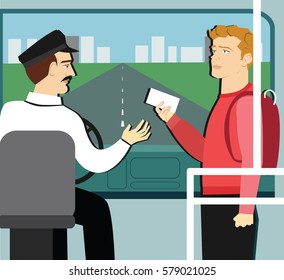 Student holding empty discounts card in the bus. travel pass