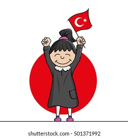Student holding flag, 29 October Cumhuriyet Bayrami, Republic Day Turkey