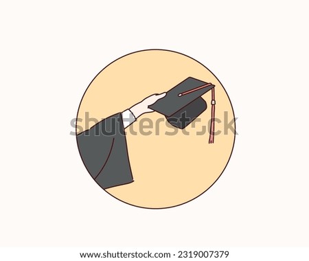 Student holding her graduation cap. Hand drawn style vector design illustrations.