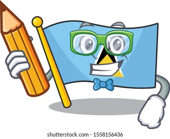 student holding pencil flag saint lucia with character shape