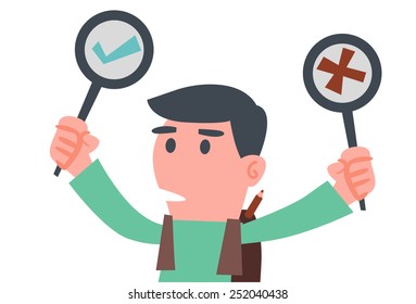 Student Holding Right and Wrong Sign