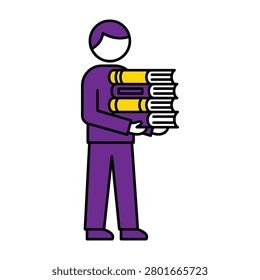 A student holding a stack of books for academic learning with education learning academic knowledge research university literacy textbooks
