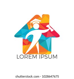 Student house shape logo design. Education vector design template.