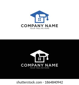 Student Housing Logo Template. Students Accommodation Vector Design. Bachelor Cap And House Roof Logo	