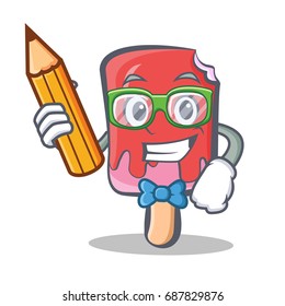 Student ice cream character cartoon with pencil