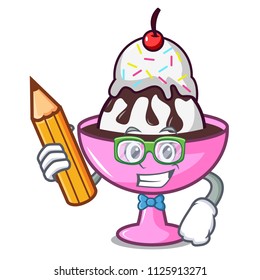 Student ice cream sundae character cartoon