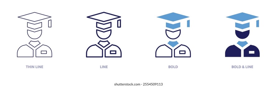 Student icon in 4 different styles. Thin Line, Line, Bold, and Bold Line. Duotone style. Editable stroke.
