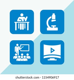 student icon. 4 student set with desk, screen, microscope and school vector icons for web and mobile app