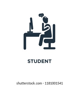 Student icon. Black filled vector illustration. Student symbol on white background. Can be used in web and mobile.