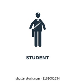 Student icon. Black filled vector illustration. Student symbol on white background. Can be used in web and mobile.
