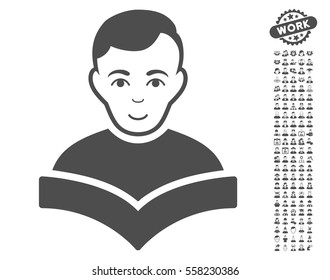 Student icon with bonus avatar icon set. Vector illustration style is flat iconic gray symbols on white background.