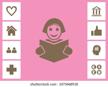 Student Icon With Bonus Icons. Eps-10.