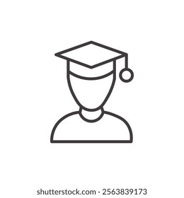 Student Icon Depicting a Graduate with a Cap in Black and White