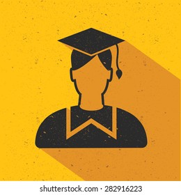 Student icon design on yellow background, flat design. Clean vector.
