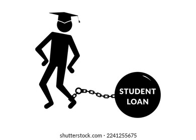 Icono estudiantil ahogándose encadenado con deuda de préstamos estudiantiles. Ilustración del vector