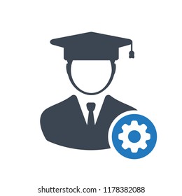 Student icon, education concept icon with settings sign. Student icon and customize, setup, manage, process symbol
