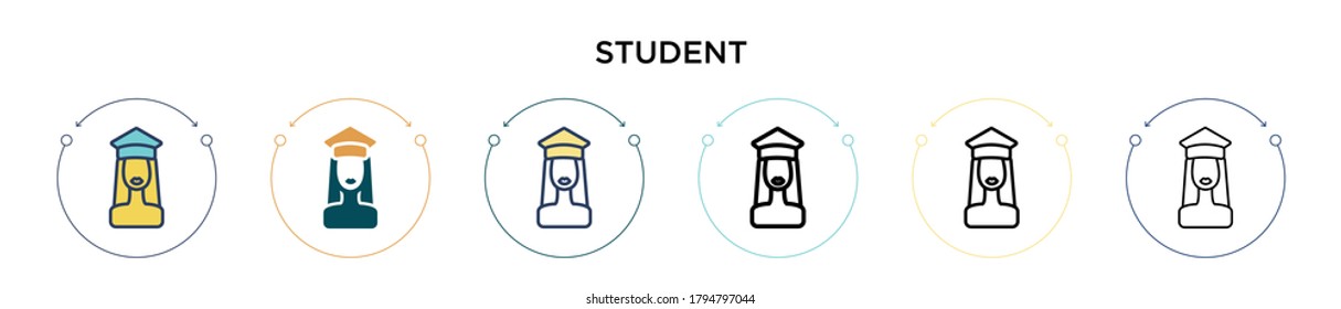 Student icon in filled, thin line, outline and stroke style. Vector illustration of two colored and black student vector icons designs can be used for mobile, ui, web