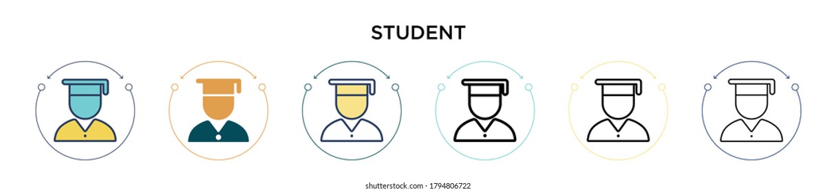 Student icon in filled, thin line, outline and stroke style. Vector illustration of two colored and black student vector icons designs can be used for mobile, ui, web