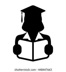 Student Icon Graduation With Book & Mortar Board Symbol Glyph Vector illustration