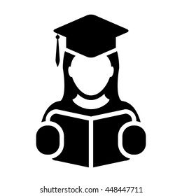 Student Icon Graduation With Book & Mortar Board Symbol Glyph Vector illustration