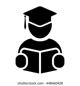 Student Icon Graduation With Book & Mortar Board Symbol Glyph Vector illustration