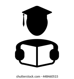 Student Icon Graduation With Book & Mortar Board Symbol Glyph Vector illustration