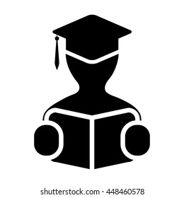 Student Icon Graduation With Book & Mortar Board Symbol Glyph Vector illustration