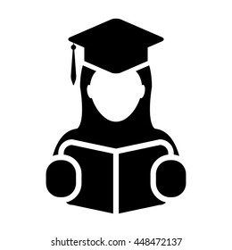 Student Icon Graduation With Book & Mortar Board Symbol Glyph Vector illustration