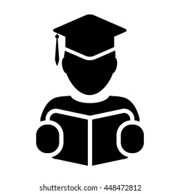 Student Icon Graduation With Book & Mortar Board Symbol Glyph Vector illustration