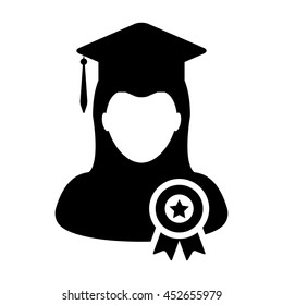 Student Icon With Graduation & University Degree Badge Symbol Glyph Vector illustration