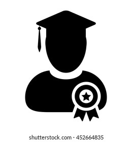 Student Icon With Graduation & University Degree Badge Symbol Glyph Vector illustration