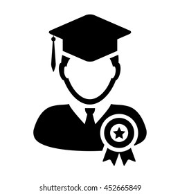 Student Icon With Graduation & University Degree Badge Symbol Glyph Vector illustration
