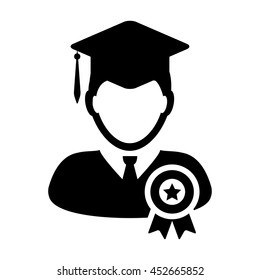 Student Icon With Graduation & University Degree Badge Symbol Glyph Vector illustration