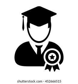 Student Icon With Graduation & University Degree Badge Symbol Glyph Vector illustration