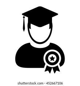 Student Icon With Graduation & University Degree Badge Symbol Glyph Vector illustration
