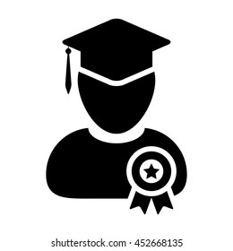 Student Icon With Graduation & University Degree Badge Symbol Glyph Vector illustration