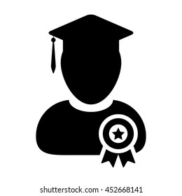 Student Icon With Graduation & University Degree Badge Symbol Glyph Vector illustration