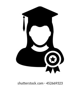 Student Icon With Graduation & University Degree Badge Symbol Glyph Vector illustration