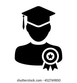 Student Icon With Graduation & University Degree Badge Symbol Glyph Vector illustration