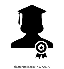 Student Icon With Graduation & University Degree Badge Symbol Glyph Vector illustration