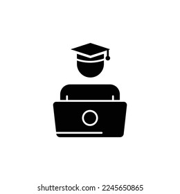 Icono de alumno con ordenador portátil. adecuado para graduación en línea. icono relacionado con la educación. estilo de icono de glifo. Diseño de vector simple editable