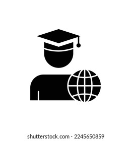 Student icon illustration with earth. suitable for global education icon. icon related to education. glyph icon style. Simple vector design editable