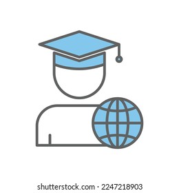 Student icon illustration with earth. suitable for global education icon. icon related to education. Two tone icon style. Simple vector design editable