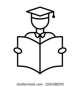 Icono de alumno con libro abierto. Icono adecuado para la lectura de libros. icono relacionado con la educación. estilo de icono de línea. Diseño de vector simple editable