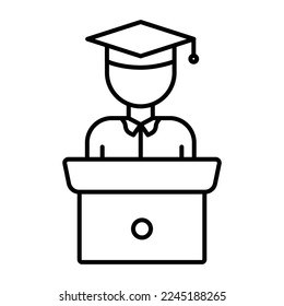 Student icon illustration with podium. suitable for graduation icon.  icon related to education. line icon style. Simple vector design editable