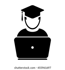 Student Icon - Laptop, Computer, On-line Graduation Glyph Vector illustration