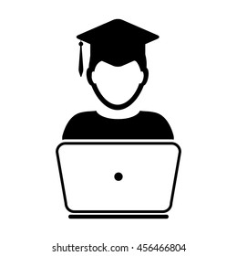 Student Icon With Laptop Computer & On-line University Graduation Vector illustration